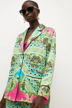 New 🧨 Karen Millen Paisley Scarf Print Soft Tailored Jacket 🧨 -Workwear Shop womens multi paisley scarf print soft tailored jacket