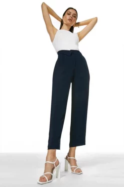 Budget ✔️ Karen Millen Essential Tailored Slim Leg Trousers 🎁 -Workwear Shop womens navy essential tailored slim leg trousers 1