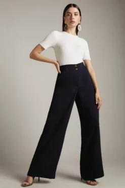 New ❤️ Karen Millen Essential Tailored Wide Leg Woven Trousers 🎉 10 New ❤️ Karen Millen Essential Tailored Wide Leg Woven Trousers 🎉 -Workwear Shop womens navy essential tailored wide leg woven trousers