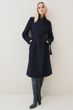 Buy ❤️ Karen Millen Italian Wool Investment Notch Neck 🧥 Coat 🛒 -Workwear Shop womens navy italian wool investment notch neck coat