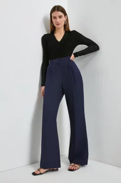 Top 10 ✔️ Karen Millen Linen Blend High Waist Wide Leg Trouser ✔️ -Workwear Shop womens navy linen blend high waist wide leg trouser