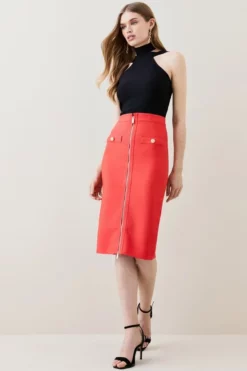 Promo 🎉 Karen Millen Military Bandage Knitted Pencil Midi 👗 Skirt 😉 -Workwear Shop womens navy military bandage knitted pencil midi skirt 2