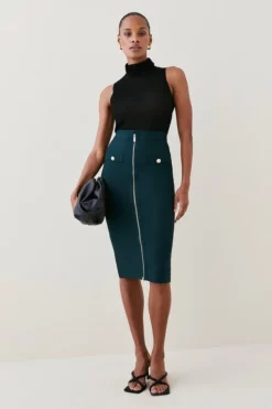 Promo 🎉 Karen Millen Military Bandage Knitted Pencil Midi 👗 Skirt 😉 -Workwear Shop womens navy military bandage knitted pencil midi skirt 5