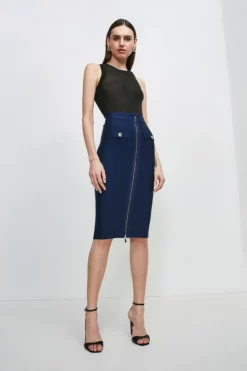 Promo 🎉 Karen Millen Military Bandage Knitted Pencil Midi 👗 Skirt 😉 -Workwear Shop womens navy military bandage knitted pencil midi skirt 7