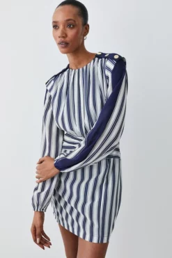 Cheapest 🎉 Karen Millen Military Stripe Twist Detail Mini 👗 Dress 🎉 -Workwear Shop womens navy military stripe twist detail mini dress
