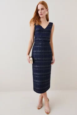 Brand new ๐ Karen Millen Tweed Frayed Waistband Detail Midi ๐ Dress ๐ 9 Brand new ๐ Karen Millen Tweed Frayed Waistband Detail Midi ๐ Dress ๐ -Workwear Shop womens navy tweed frayed waistband detail midi dress