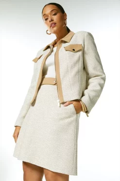 Best Sale 😀 Karen Millen Plus Size Tweed And Contrast Zip Through Jacket 🤩 -Workwear Shop womens neutral plus size tweed and contrast zip through jacket