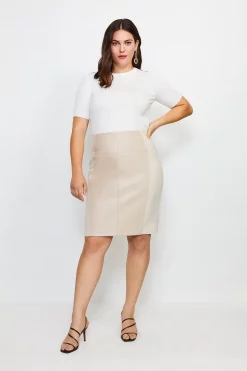 Hot Sale ❤️ Karen Millen Plus Size Faux Leather Ponte Panelled 👗 Skirt 😍 -Workwear Shop womens nude plus size faux leather ponte panelled skirt