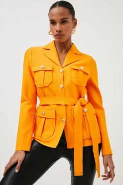 Flash Sale ⭐ Karen Millen Belted Bandage Knit Utility Jacket 🧨 -Workwear Shop womens orange belted bandage knit utility jacket