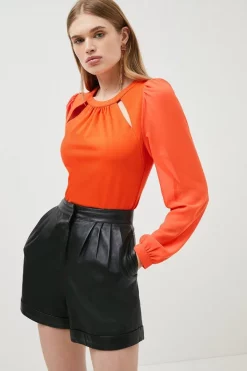 Flash Sale 😉 Karen Millen Georgette Sleeve Cut Out Ponte Jersey Top 🌟 12 Flash Sale 😉 Karen Millen Georgette Sleeve Cut Out Ponte Jersey Top 🌟 -Workwear Shop womens orange georgette sleeve cut out ponte jersey top