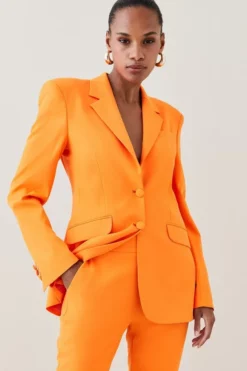 New 🛒 Karen Millen Strong Shoulder Single Breasted Blazer 😉 15 New 🛒 Karen Millen Strong Shoulder Single Breasted Blazer 😉 -Workwear Shop womens orange strong shoulder single breasted blazer 1 1