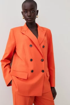 Best Pirce 👍 Karen Millen Wool Blend Double Breasted Tailored Jacket 👍 -Workwear Shop womens orange wool blend double breasted tailored jacket