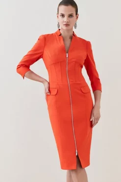 New 👍 Karen Millen Corset Waist Collared Pencil Midi 👗 Dress ❤️ -Workwear Shop womens red corset waist collared pencil midi dress