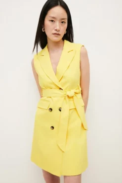 Budget 👏 Karen Millen Cotton Sateen Sleeveless Belted Mini 👗 Dress 🤩 -Workwear Shop womens red cotton sateen sleeveless belted mini dress 1