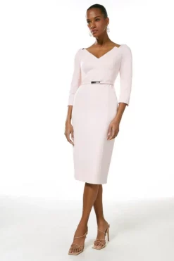 Promo ✨ Karen Millen Forever Bar Belt Midi 👗 Dress 🛒 -Workwear Shop womens red forever bar belt midi dress 1