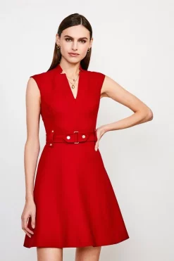 Deals 🤩 Karen Millen Forever Cinch Waist Cap Sleeve A-Line Mini 👗 Dress 😍 -Workwear Shop womens red forever cinch waist cap sleeve a line mini dress