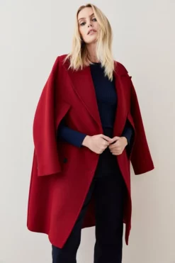 Best Sale 🛒 Karen Millen Italian Virgin Wool Double Breasted Cape Over 🧥 Coat ⌛ -Workwear Shop womens red italian virgin wool double breasted cape over coat