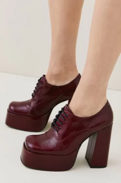 New 👏 Karen Millen Leather Platform Lace Up 👟 Shoe Boot 🧨 -Workwear Shop womens red leather platform lace up shoe boot