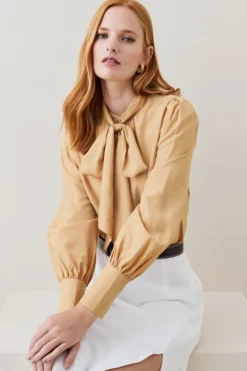 Wholesale 🔥 Karen Millen Silk Viscose Satin Pussy Bow Woven 👕 Shirt 🥰 -Workwear Shop womens red silk viscose satin pussy bow woven shirt 2