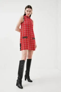 Best Pirce ๐ Karen Millen Textured Check Knit Mini ๐ Dress โ๏ธ 11 Best Pirce ๐ Karen Millen Textured Check Knit Mini ๐ Dress โ๏ธ -Workwear Shop womens red textured check knit mini dress