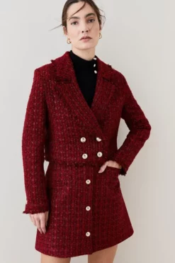 Best deal ✔️ Karen Millen Tweed Gold Button Cropped Frayed Edge Jacket 😍 -Workwear Shop womens red tweed gold button cropped frayed edge jacket