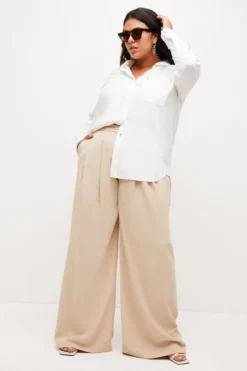 Cheapest ❤️ Karen Millen Plus Size Soft Twill Oversized Wide Trousers 💯 -Workwear Shop womens stone plus size soft twill oversized wide trousers