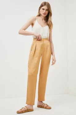 Best Pirce 💯 Karen Millen Linen Mix Soft Military Detail Capri Trousers 🧨 -Workwear Shop womens tan linen mix soft military detail capri trousers