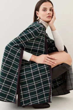 Promo 🔔 Karen Millen Check Knitted Cape 😍 11 Promo 🔔 Karen Millen Check Knitted Cape 😍 -Workwear Shop womens teal check knitted cape 1