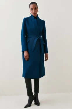 Outlet 🔥 Karen Millen Italian Virgin Wool Investment Notch Neck 🧥 Coat ❤️ -Workwear Shop womens teal italian virgin wool investment notch neck coat