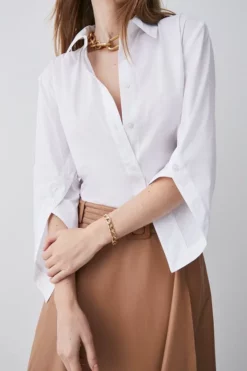 Budget 🛒 Karen Millen Button Sleeve Detail Tailored 👕 Shirt 🎉 -Workwear Shop womens white button sleeve detail tailored shirt