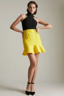 Cheap ✔️ Karen Millen Knit Zip Flippy 👗 Skirt Made With Recycled Yarn 💯 -Workwear Shop womens yellow knit zip flippy skirt made with recycled yarn