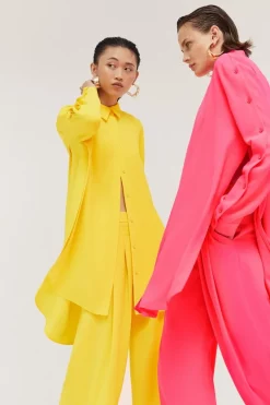 Flash Sale ⭐ Karen Millen Soft Twill Button Sleeve 👚 Shirt 🥰 -Workwear Shop womens yellow soft twill button sleeve shirt 1